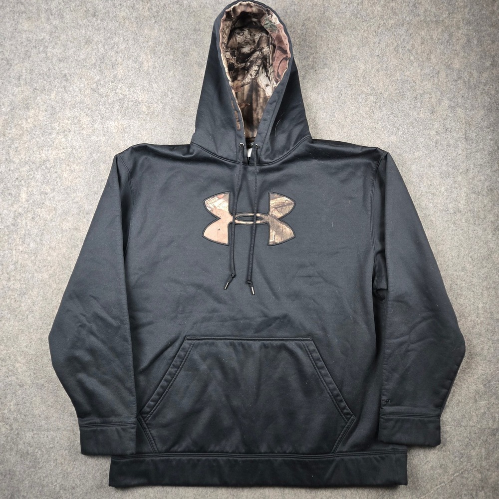 Under Armour Hoodie Mens 2XL Black Camo Logo Storm Fleece Pullover Gorpcore